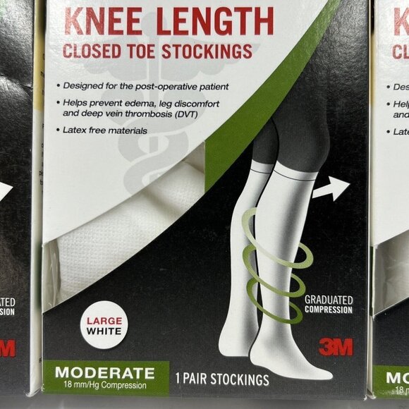 Futuro Unisex L Anti Embolism Knee Length Closed Toe Stockings White 71057 3 PK - Picture 2 of 3